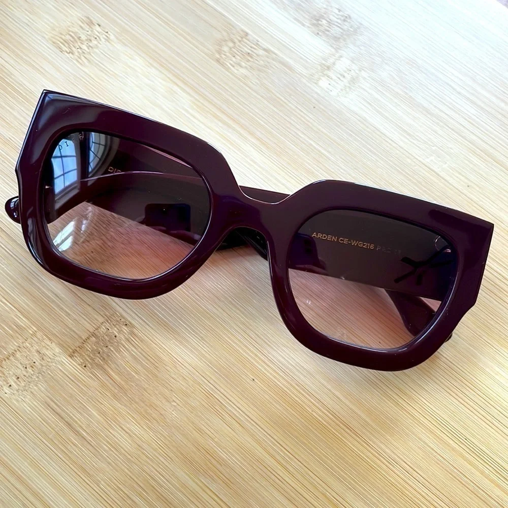 Brand New Diff Eyewear Arden Boxy Square Claret Wine Sunglasses 100% UV Protect
